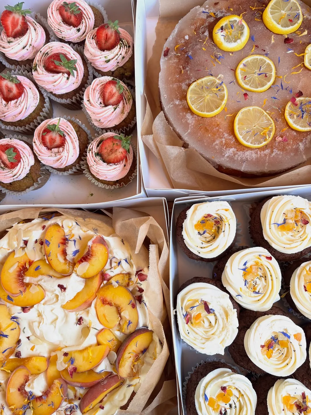 Colourful cakes and cupcakes prepared by The Pier team